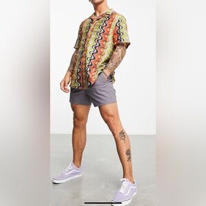 Psychedelic casual men’s button up short-sleeve shirt